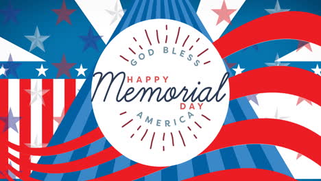 animation of memorial day text over flag of america pattern