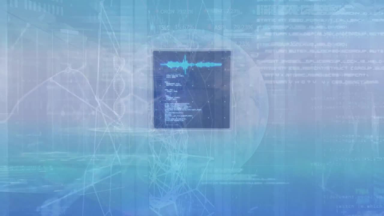 animación de gráficos, mapas, círculos y lenguaje informático en todo el mundo contra un fondo abstracto