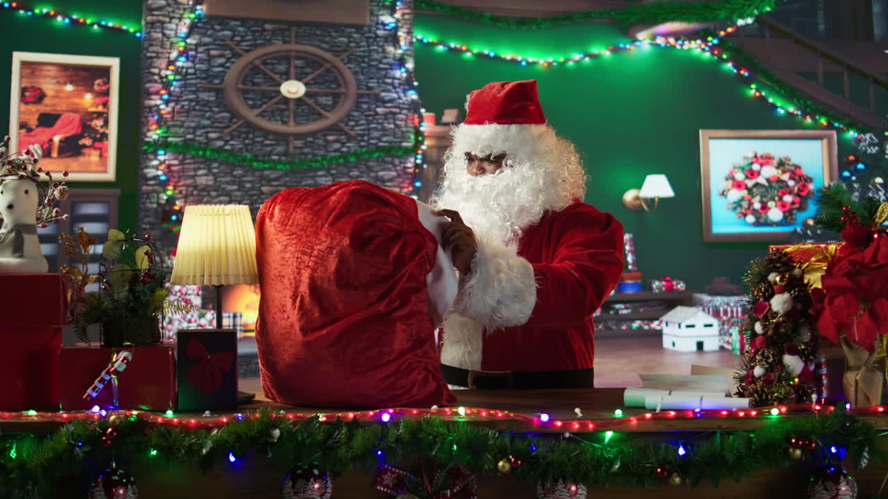 Festive Santa Claus Filling His Gift Sack