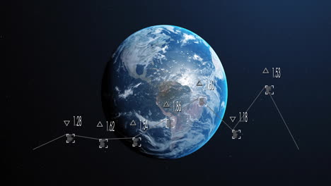 earth rotating with data points and graphs animation over space background