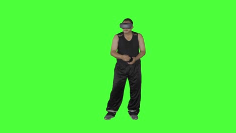 male dancer using a reality glasses on studio