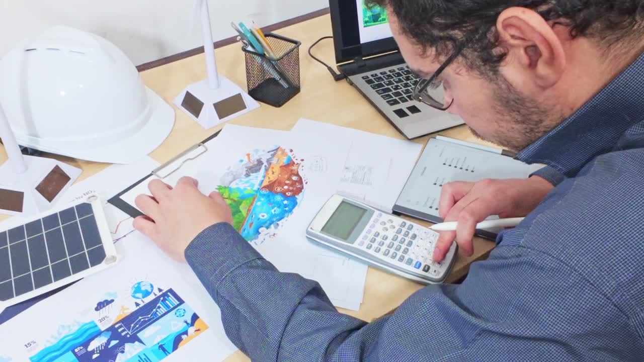 Engineer Writing and Calculating for a Green Energy Initiative