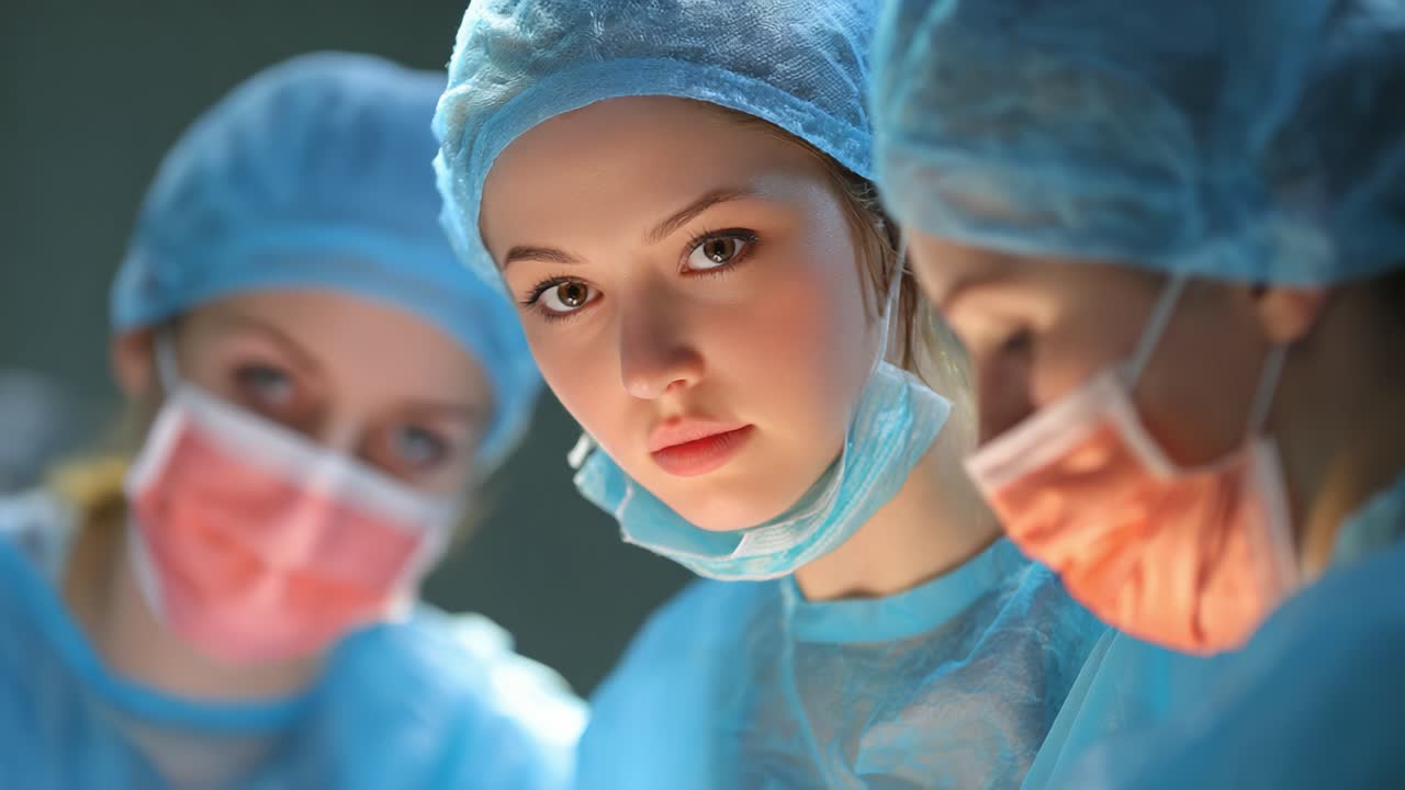 Focused Surgeons in Operating Room: A Close-Up View of Dedicated Medical Professionals Engaged in a Critical Procedure with Their Attentive Expressions and Precise Movements