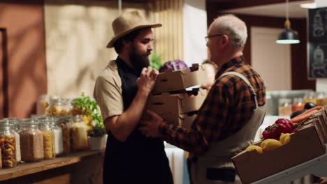 senior man supplies local grocery shop