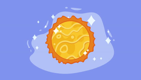 cartoon illustration of a sparkling golden planet-like bottle cap