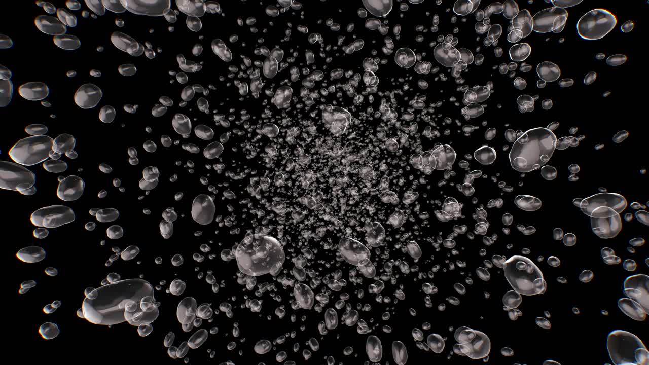 검은색과 색의 배경 위에 있는 아름다운 물속 거품의 움직임.