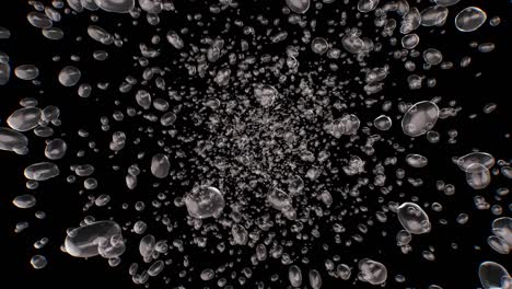 beautiful motion underwater bubbles of clouds on a black and white background .front . view.