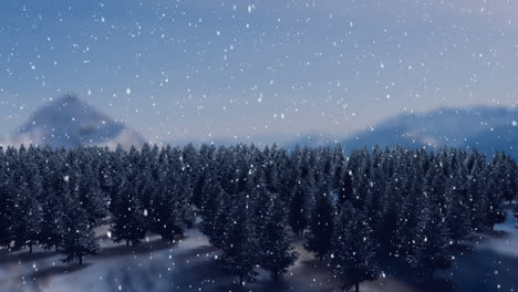 snow falling and fir trees