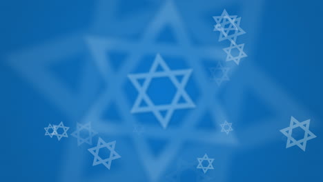 rotating white figures of the star of david on a blue background. jewish religious symbols. looped motion graphics.