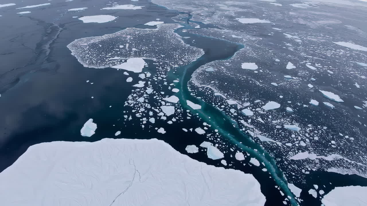 Aerial View of Arctic Ocean with Ice Floes and Cracks