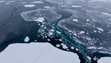 aerial view of arctic ocean with ice floes and cracks