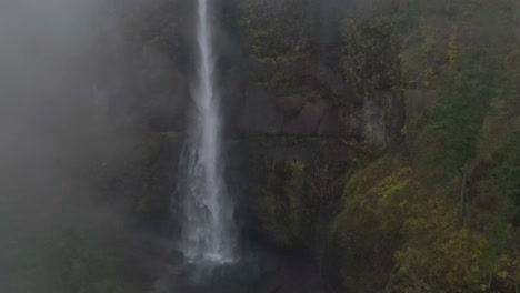 aerial view of multnomah falls on a very foggy afternoon