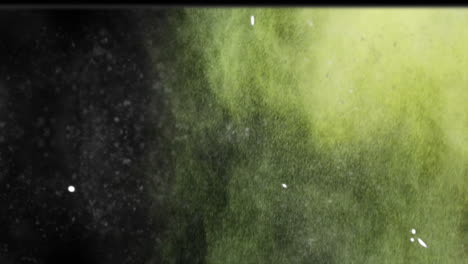 fine green powder cloud being animated in scene, with smoky texture and white flecks