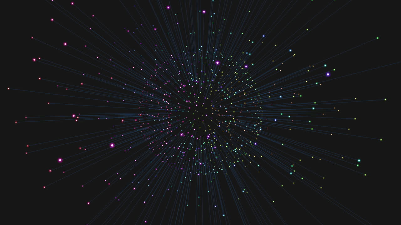 검은 은하계에 네온 반짝이와 선이 있는 미래의 구체