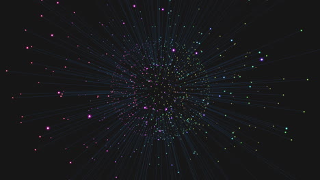 futuristic sphere with neon glitters and lines on black galaxy