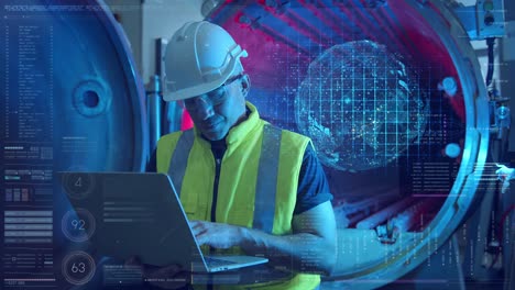 ingeniero que utiliza computadora con preview de control de computadora futurista, desarrollador de programas de ingeniero informático que escribe código, tecnología digital de internet concepto de fábrica inteligente industria 4.0