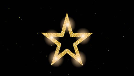 Animation-of-glittering-gold-star-outline-over-white-stars-moving-on-black-background