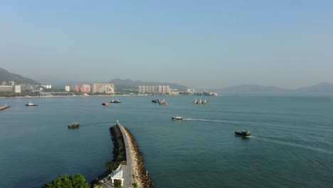 Hong-Kong-Gold-Coast-Area,-low-angle-aerial-view