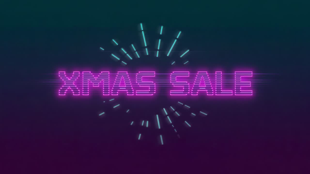 Scanning striped 'XMAS SALE' sending teal radial bars growing in studio for sale making floor beams