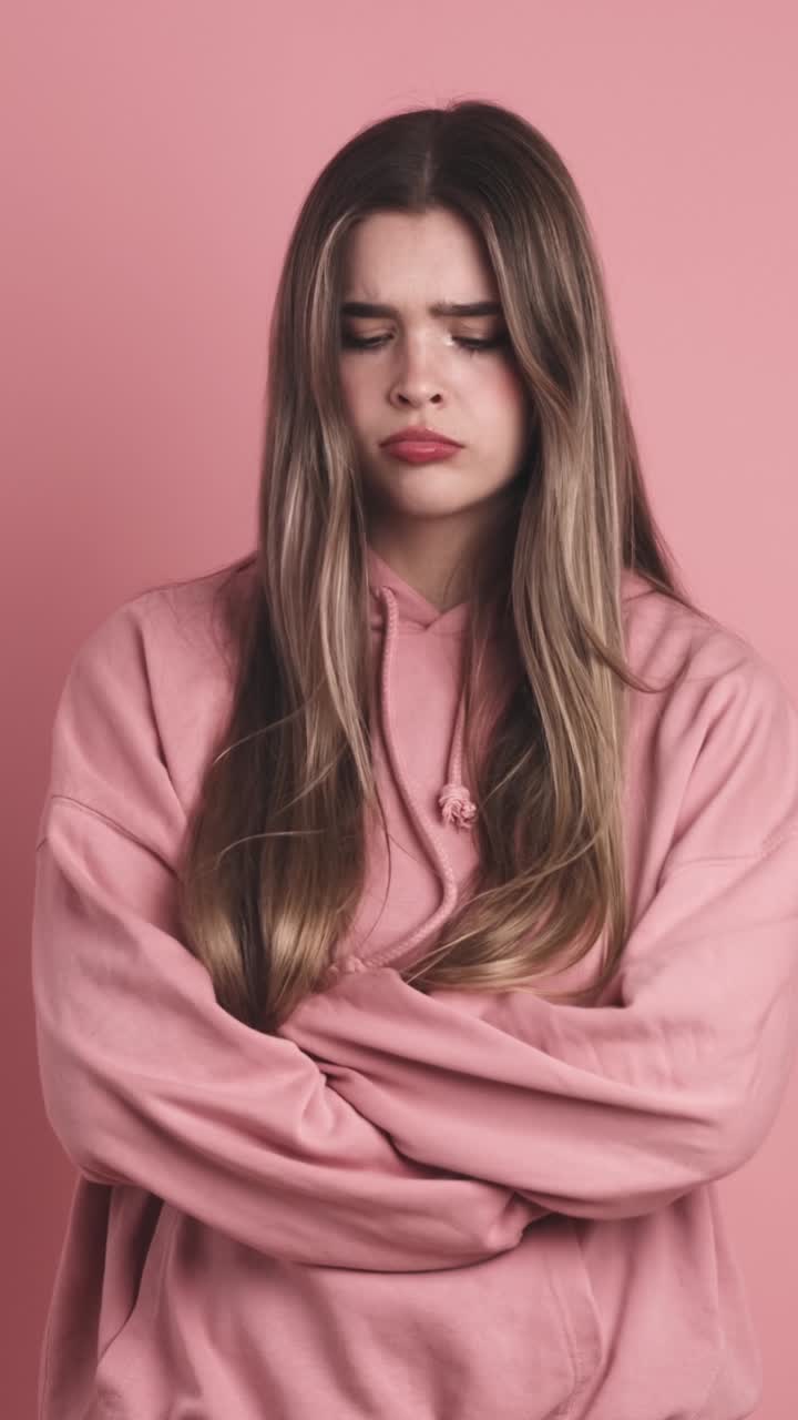Angry young beauty woman standing with arms crossed