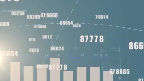 Multiple-changing-numbers-and-statistical-data-processing-against-spot-of-light-on-blue-background