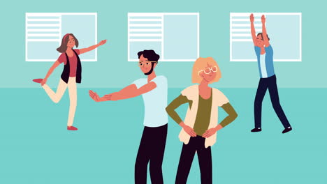 personas que toman un descanso activo en la oficina