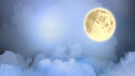 animación de luna llena sobre un fondo nublado