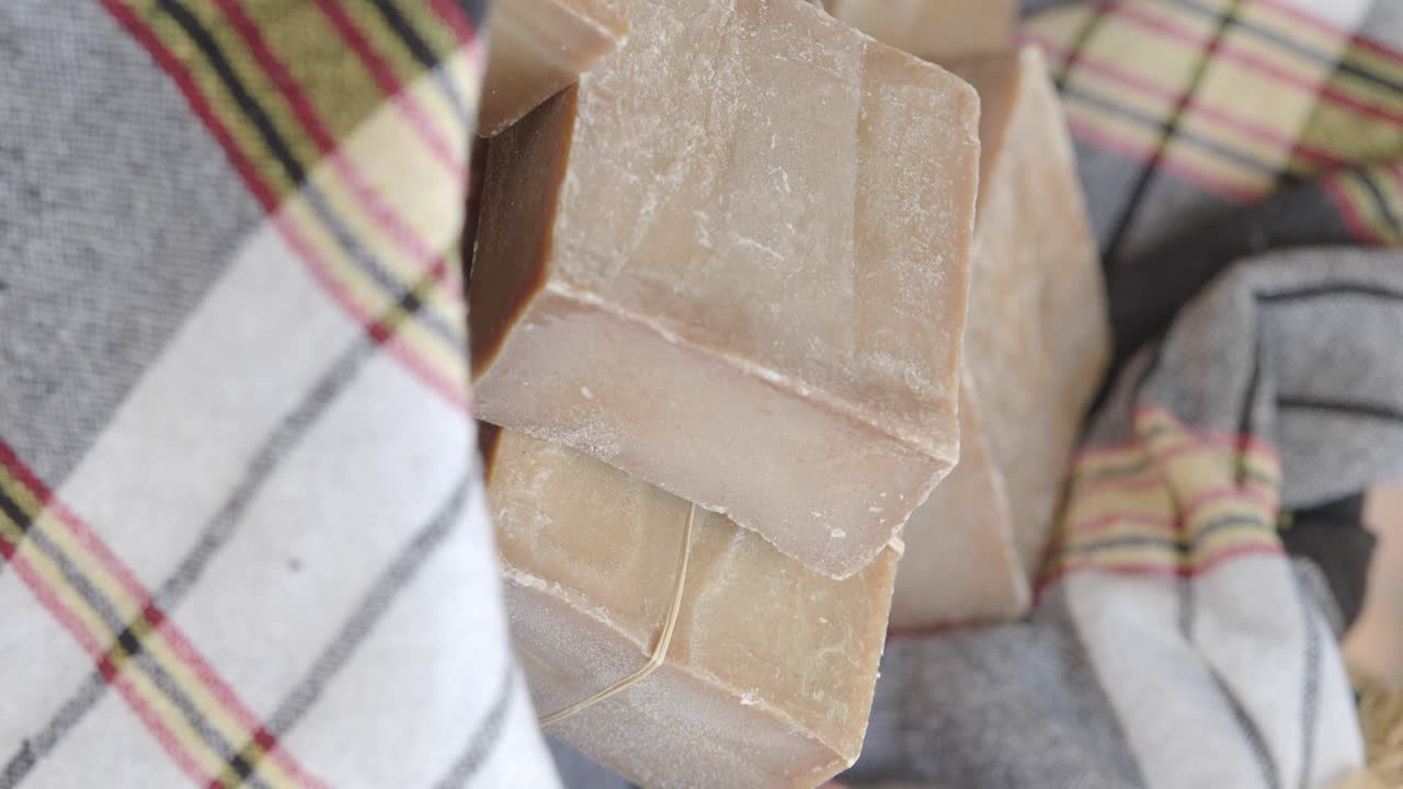 Handmade soap in plaid fabric