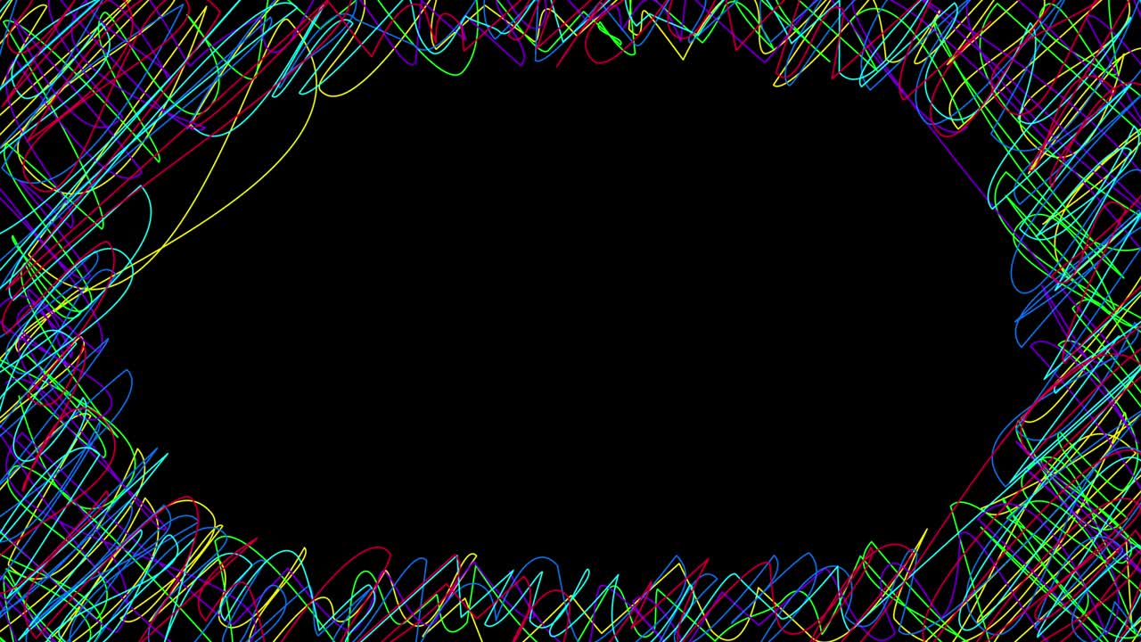 다채로운 애니메이션 펜 스크리블 블랙 배경에 비네트