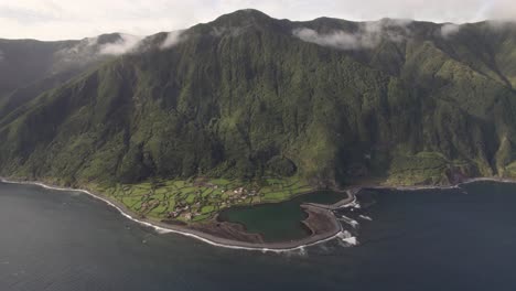 Special-ecological-area-of-Fajã-da-Caldeira-do-Santo-Cristo,-São-Jorge,-aerial