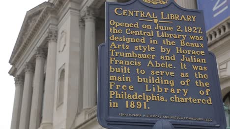 close up of sign for free library of philadelphia - central library