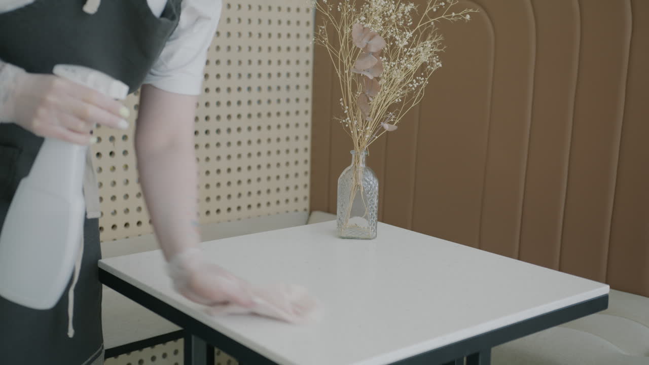 Cafe Employee Cleaning a Table