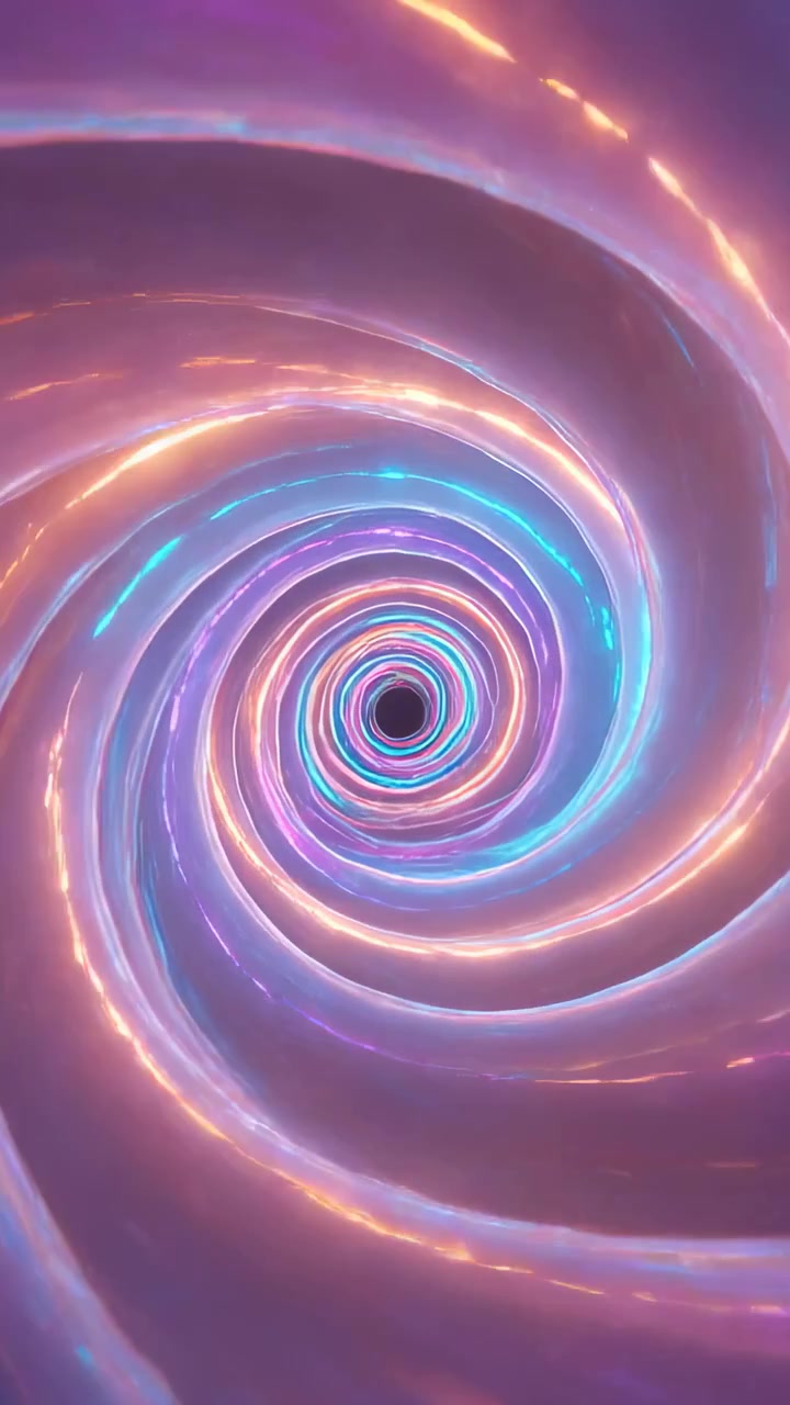 Vertical video: Sequence playing vortex turning toward core void with moving gleams implying travel
