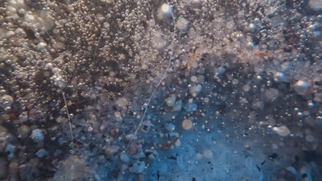fuerte flujo de burbujas de aire olas algas raíces y suciedad