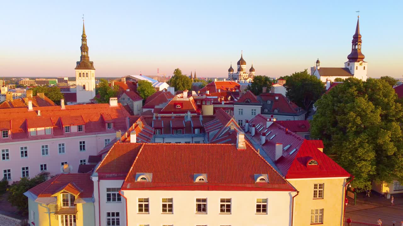 Aerial View of Tallinn's Old Town at Sunset