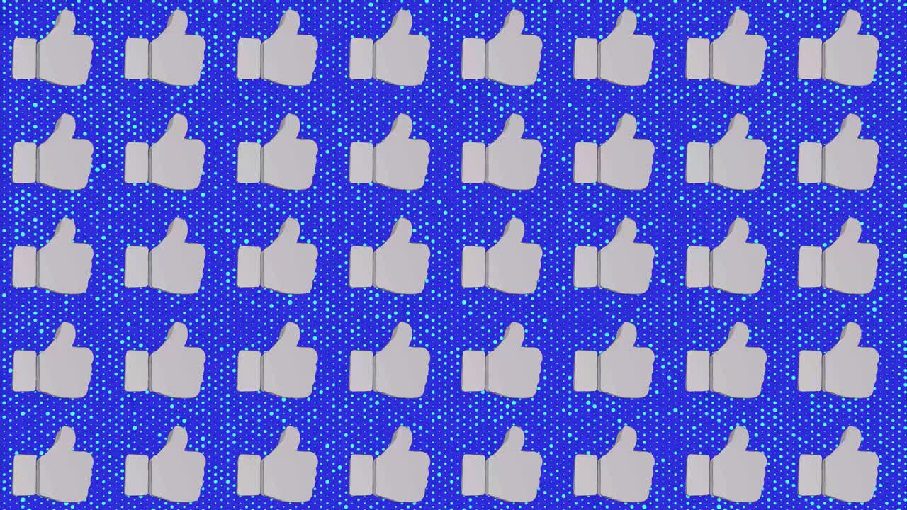 Flashing Thumbs Up Like Icons on Blue Dotted Background