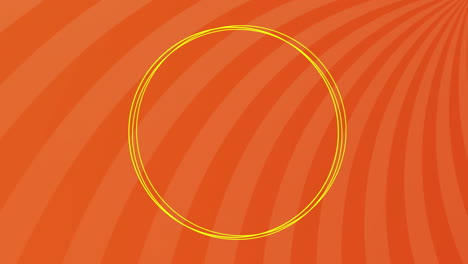 digital animation of abstract colorful shapes over against moving radial rays on orange background