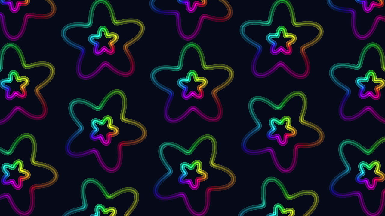 검은 바탕에 대칭적인 무지개 별 패턴