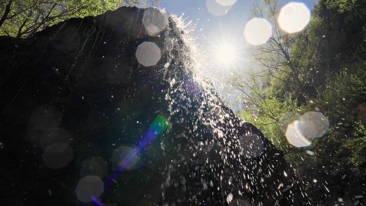 Waterfall cascading down a rock face