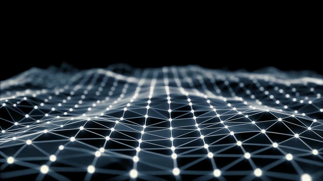 Abstract Digital Network Grid Moving Seamlessly on Black Background