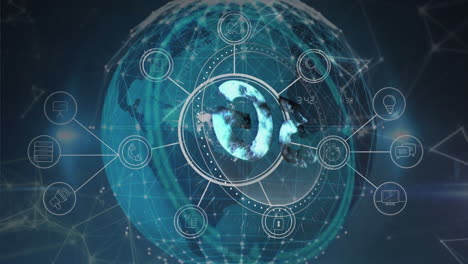 animación de texto 5g sobre procesamiento de datos y globo sobre fondo negro