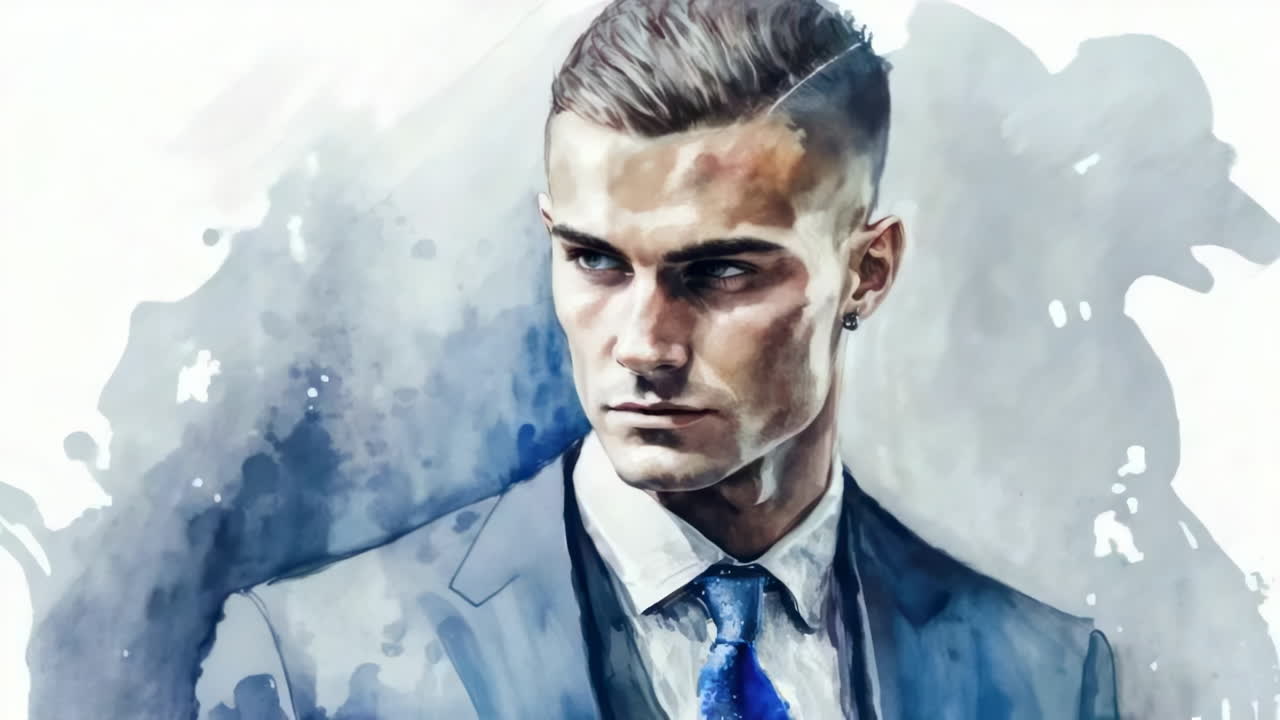 Elegant Watercolor Style Portrait of a Man in a Suit