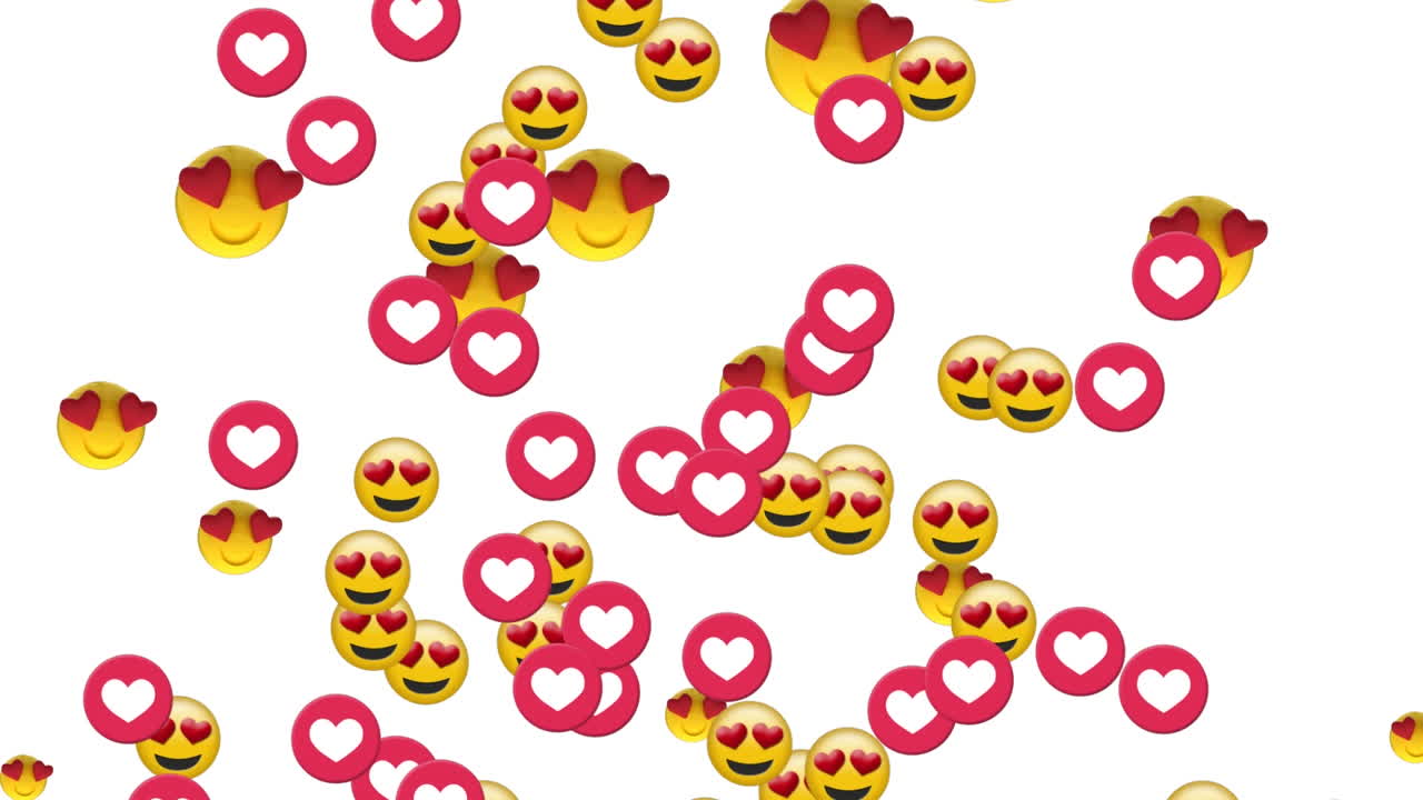 animación de iconos de redes sociales que caen sobre un fondo blanco