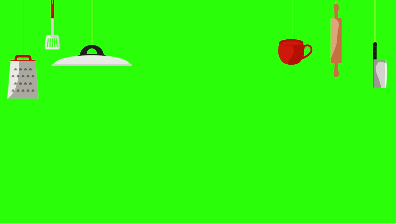 Cooking item tools, green screen chroma key animation