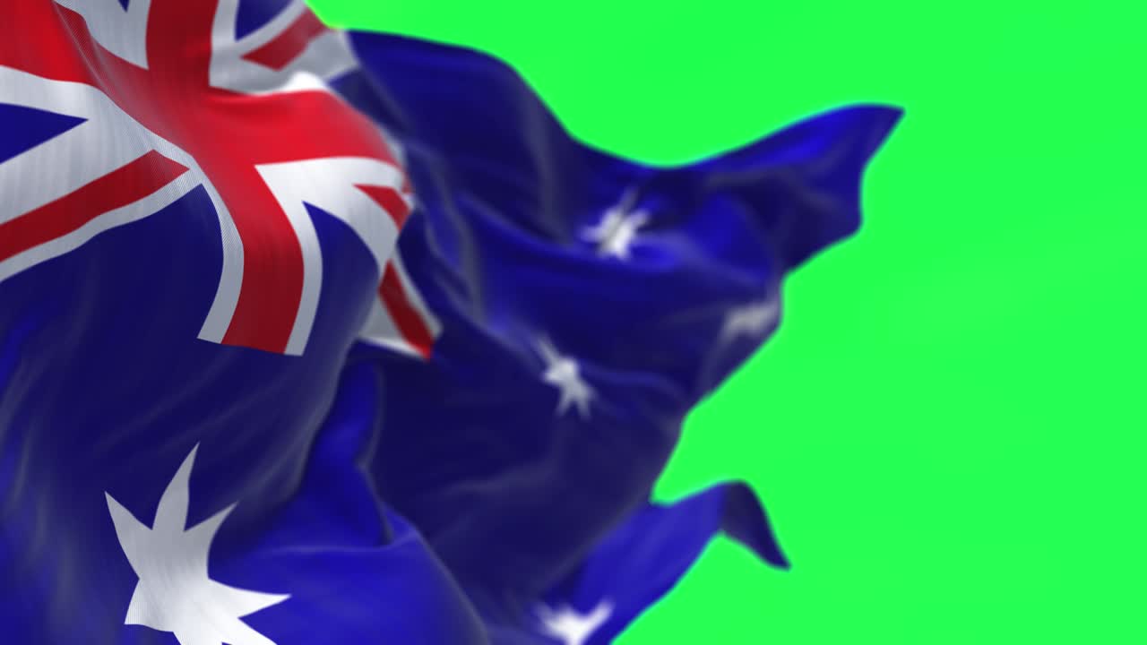 녹색 스크린에 고립 된 바람에 흔들리는 오스트레일리아의 국가 발의 상세한 클로즈업
