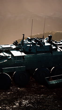 military armored fighting vehicle in desert landscape