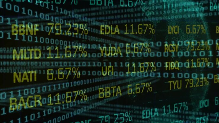Binary numbers data processing against stock market data processsing