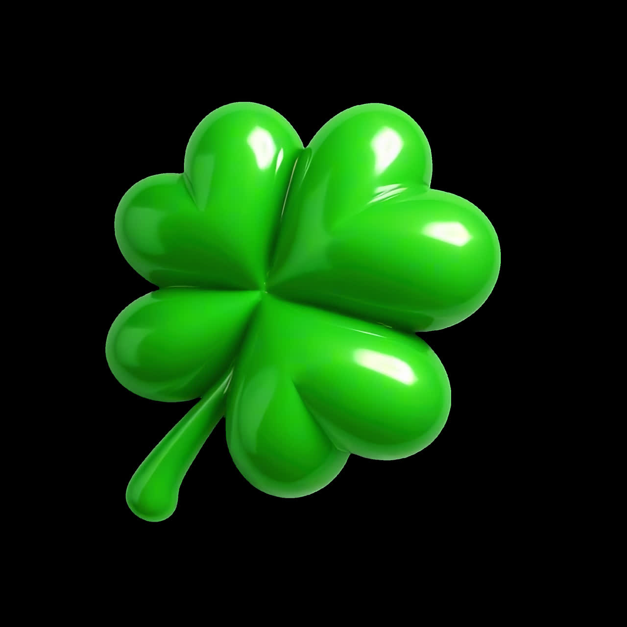 Glossy green clover symbol animation isolated asset, transparent 4K video, alpha channel, ProRes