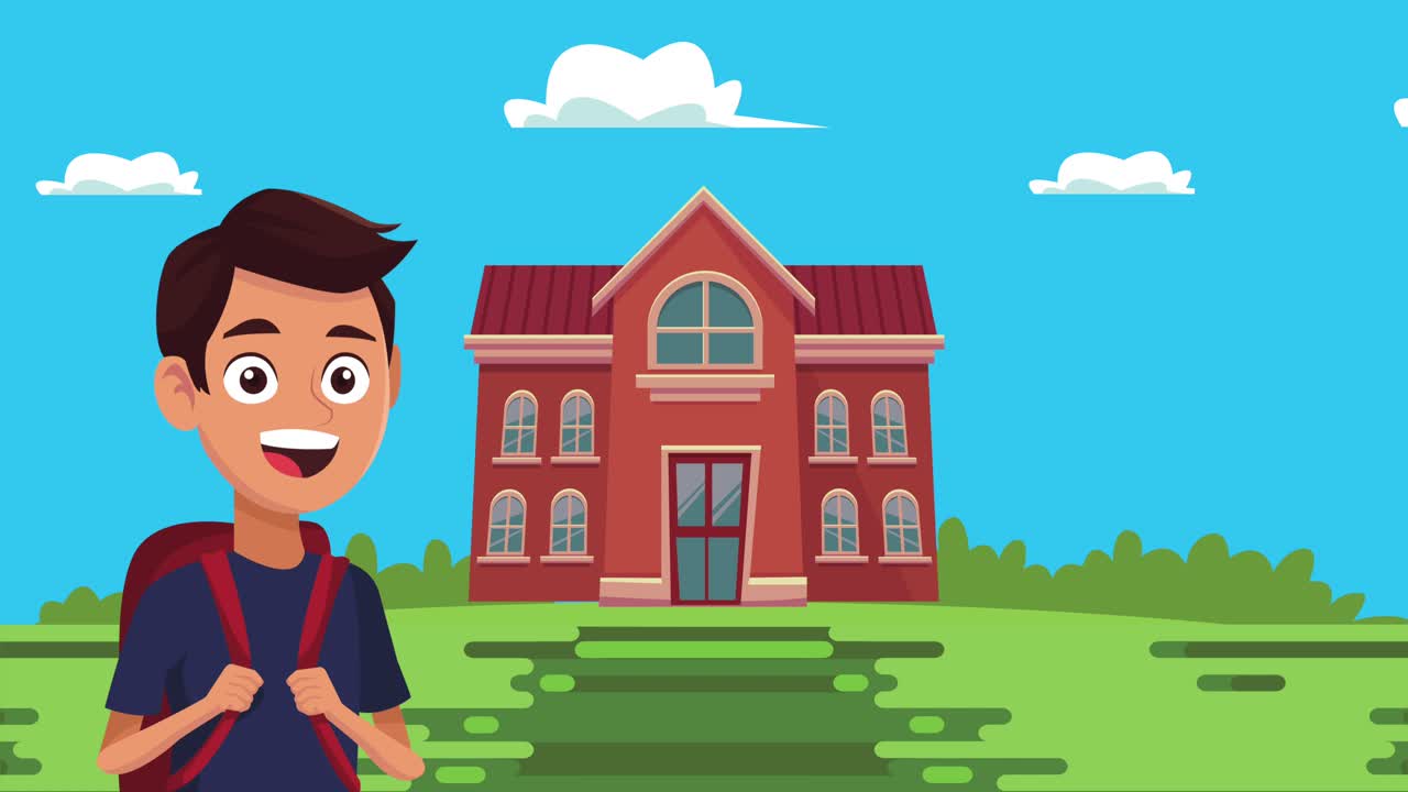 학교 소년과 건물의 학교 애니메이션으로 돌아갑니다.