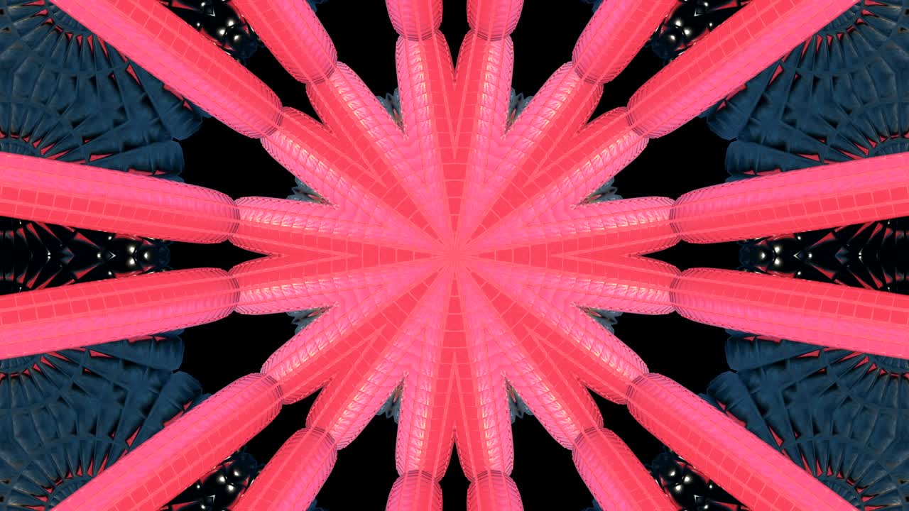 Sfondo decorativo astratto ornato al neon in loop. Caleidoscopio 3D o mandala